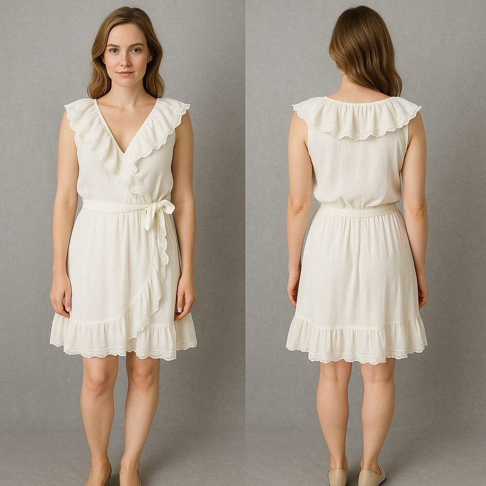 LC Lauren Conrad White Dress XL Ruffle V-Neck Sleeveless Casual Chic Summer
